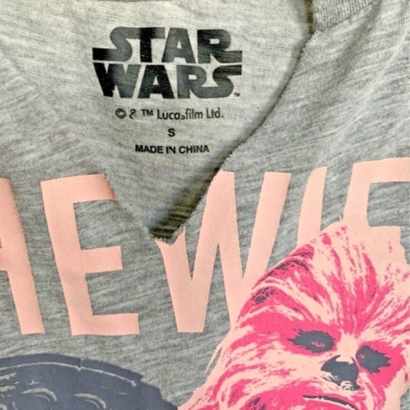 Star Wars Crop Sleep T-Shirt Chewie is My Copilot Women Sz S Gray & Pink #217B - Picture 4 of 6